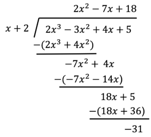 An example of division of a polynomial by a linear binomial as presented in section 3.4.1