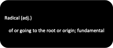 Radical, adjective, of or going to the root or origin; fundamental